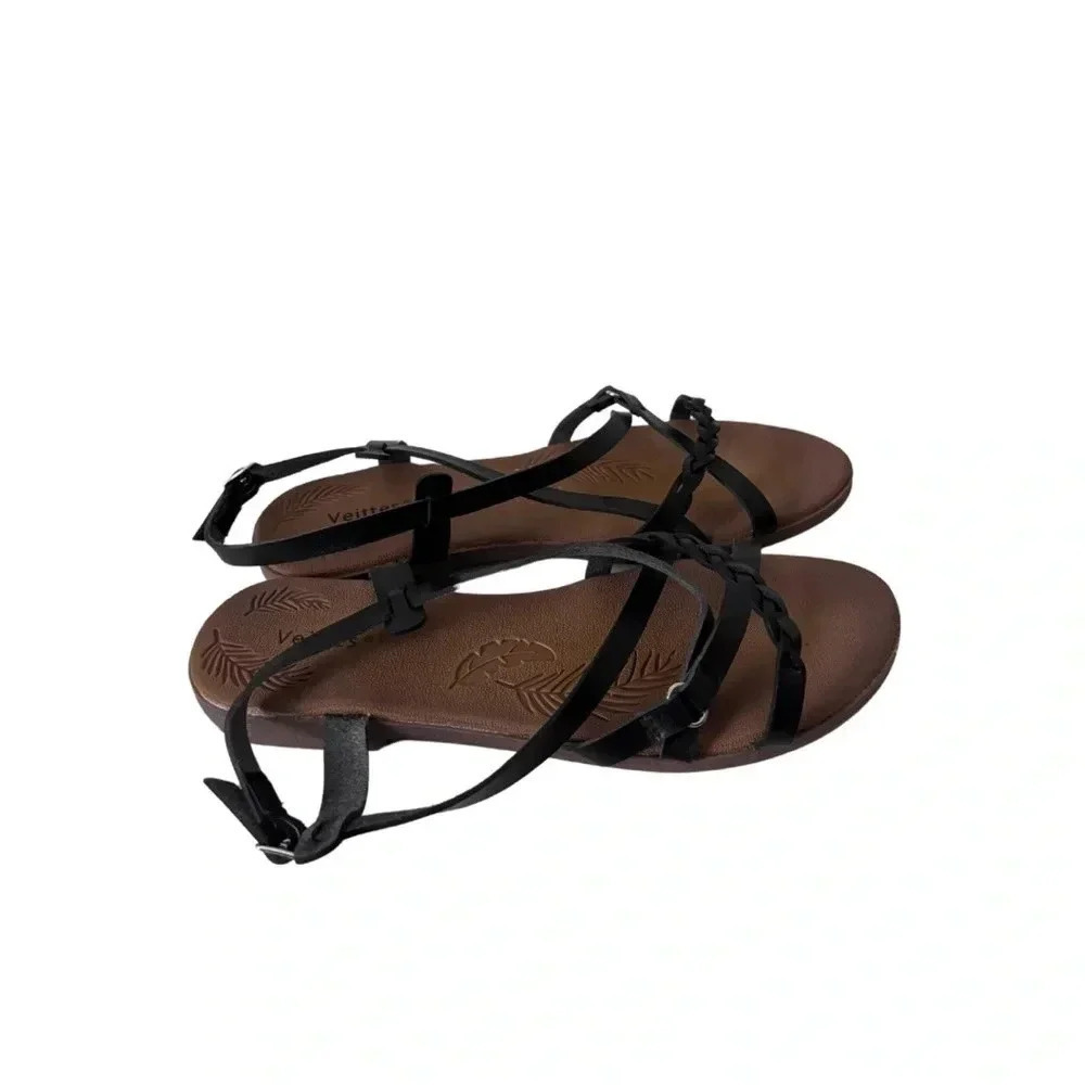 Vetted | Black Tan Strappy Sandals With Braided Detail | Size  9